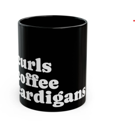 curls coffee cardigans mug